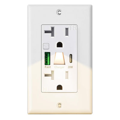 20A 125V Double Switched Socket with Outlet USB and Type C Night Light