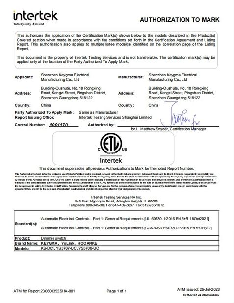 Porcellana Shenzhen Keygma Electrical Manufacturing Co.,Ltd Certificazioni