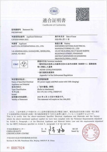 Porcellana Shenzhen Keygma Electrical Manufacturing Co.,Ltd Certificazioni