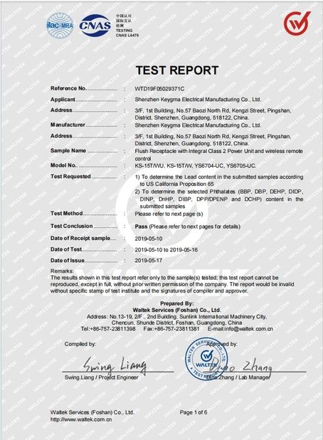 Porcellana Shenzhen Keygma Electrical Manufacturing Co.,Ltd Certificazioni